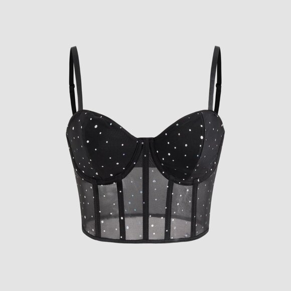 Cider Mesh Sweetheart Polka Dot Corset Crop Cami Top (size S, 4) - Picture 1 of 7